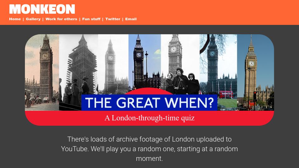 Screenshot of monkeon.co.uk: The Great When? A London-through-time quiz