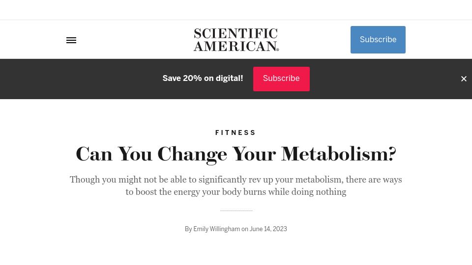Screenshot of scientificamerican.com: Can You Change Your Metabolism?
