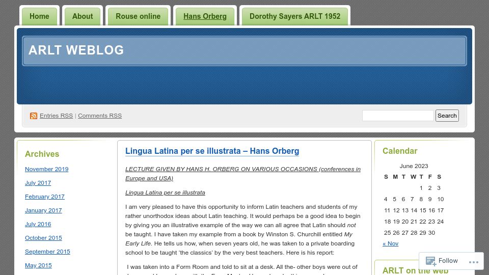 Screenshot of arltblog.wordpress.com: Lingua Latina per se illustrata (2012)