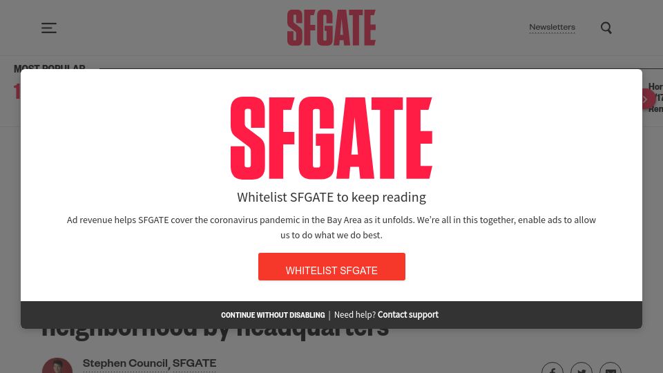 Screenshot of sfgate.com: Google gets go-ahead to build 153-acre Bay Area neighborhood by headquarters