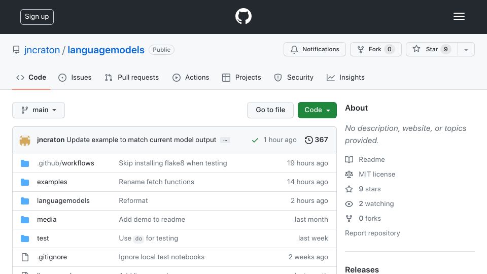 Screenshot of github.com: Show HN: Explore large language models with 512MB of RAM