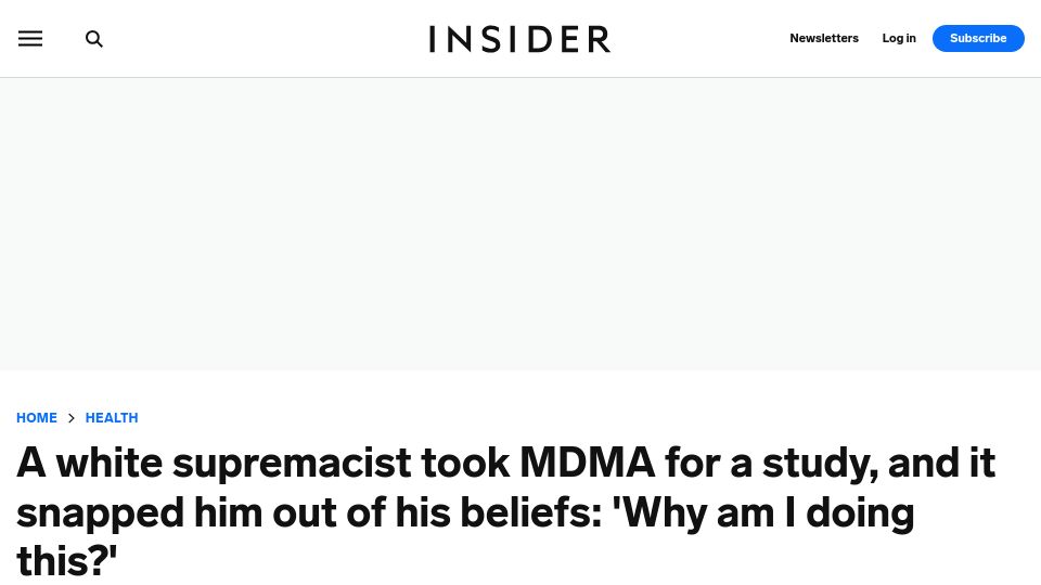 Screenshot of insider.com: White supremacist changes beliefs after taking MDMA for a study