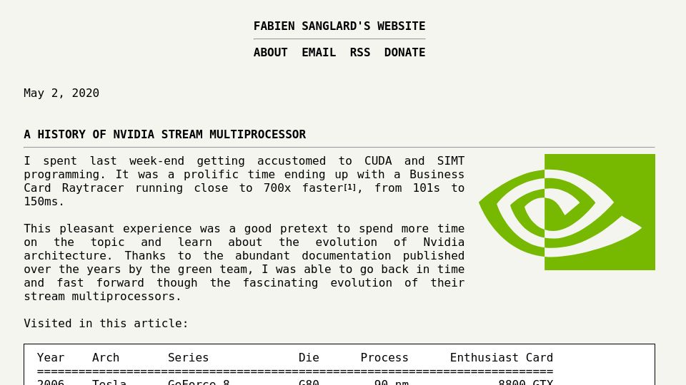 Screenshot of fabiensanglard.net: A History Of Nvidia Stream Multiprocessor