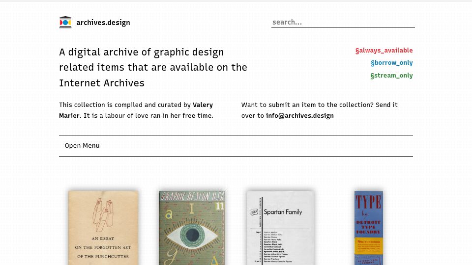 Screenshot of archives.design: Graphic design items from Internet Archive