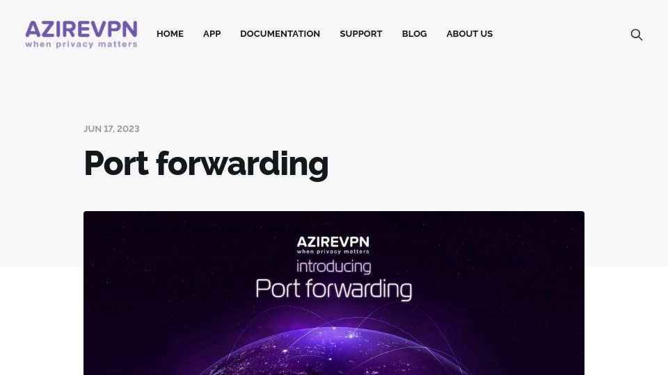 Screenshot of blog.azirevpn.com: Port forwarding