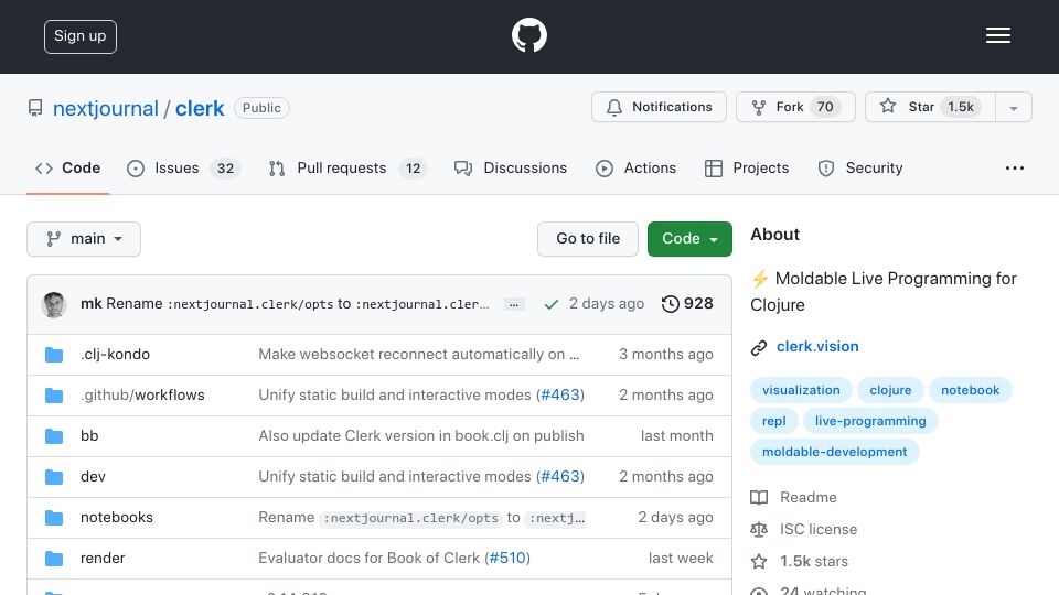 Screenshot of github.com: Moldable Live Programming for Clojure