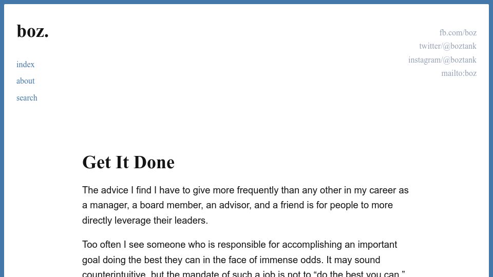 Screenshot of boz.com: Get It Done