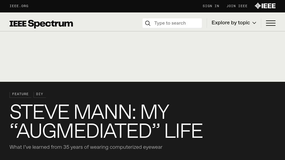 Screenshot of spectrum.ieee.org: What I’ve learned from 35 years of wearing computerized eyewear (2013)