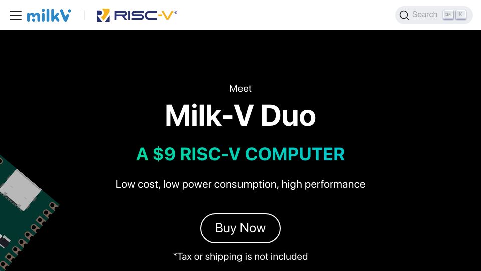 Screenshot of milkv.io: Milk-V Duo: A $9 RISC-V Computer