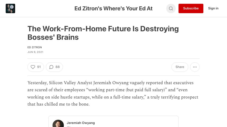 Screenshot of wheresyoured.at: The WFH future is destroying bosses' brains (2021)