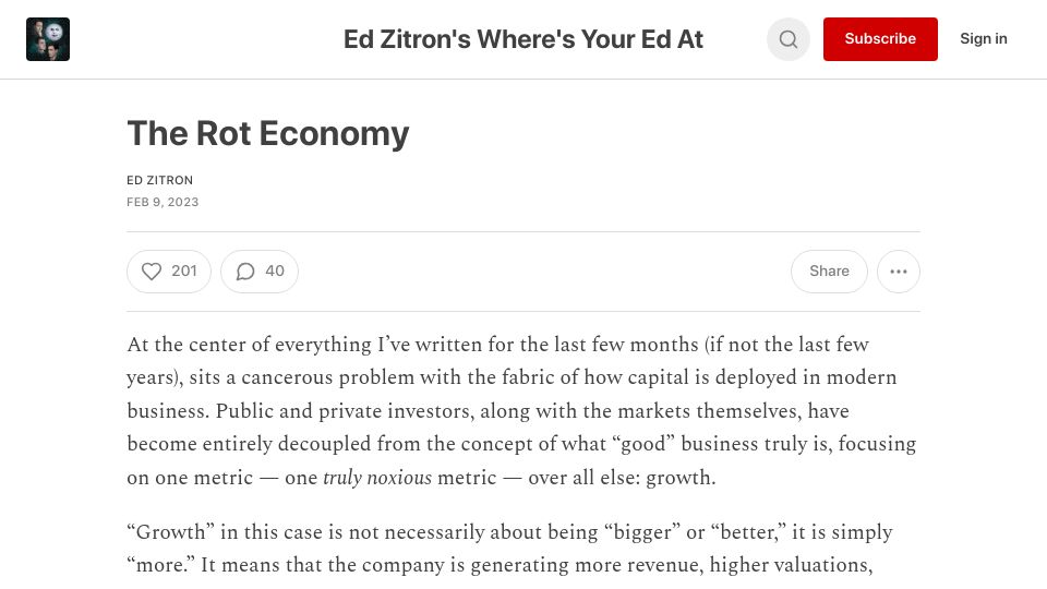 Screenshot of wheresyoured.at: The Rot Economy