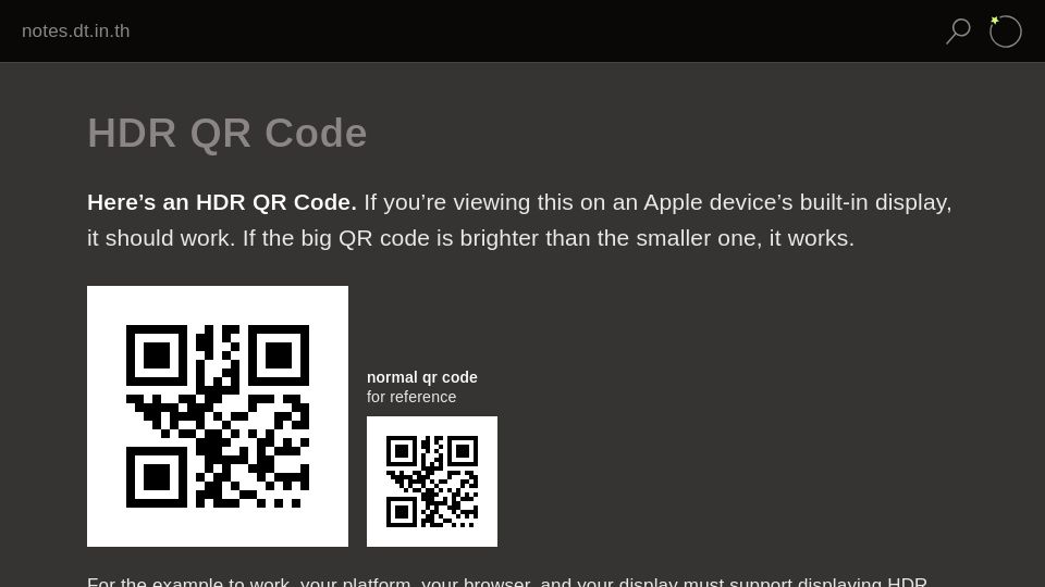 Screenshot of notes.dt.in.th: HDR QR Code