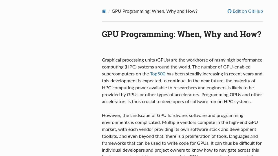 Screenshot of enccs.github.io: GPU Programming: When, Why and How?