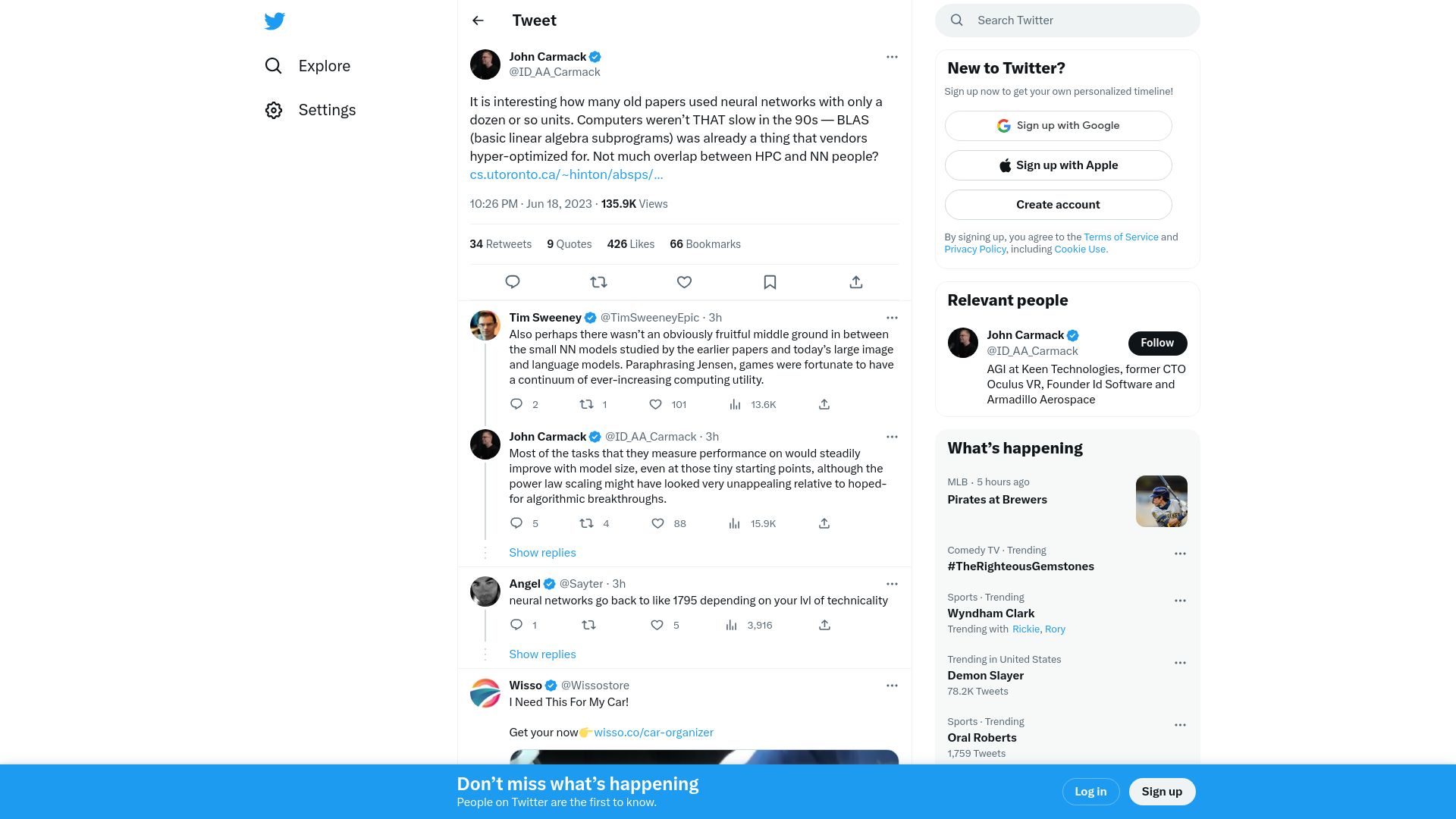 Screenshot of twitter.com: Neural networks in the 1990s