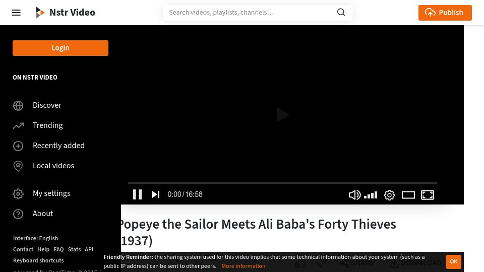 Screenshot of video.nstr.no: Popeye the Sailor Meets Ali Baba's Forty Thieves (1937)
