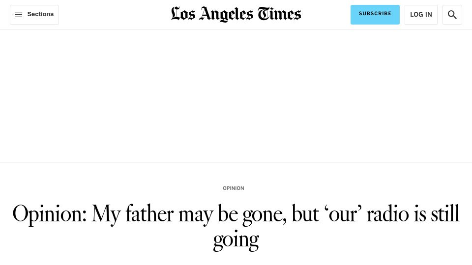 Screenshot of latimes.com: My father may be gone, but ‘our’ radio is still going