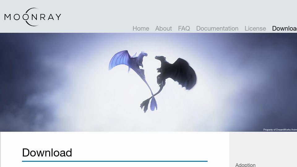Screenshot of openmoonray.org: MoonRay – DreamWorks’ open-source MCRT renderer