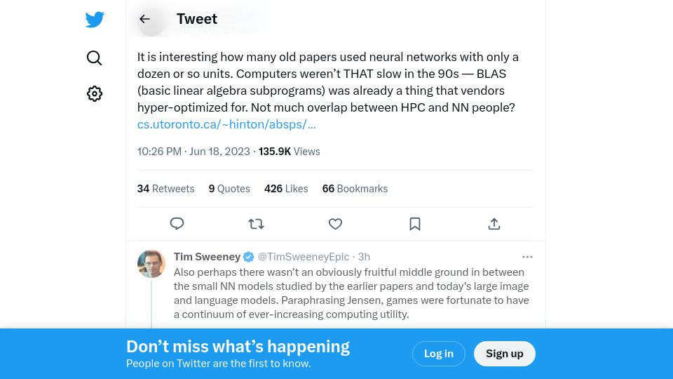 Screenshot of twitter.com: Neural networks in the 1990s