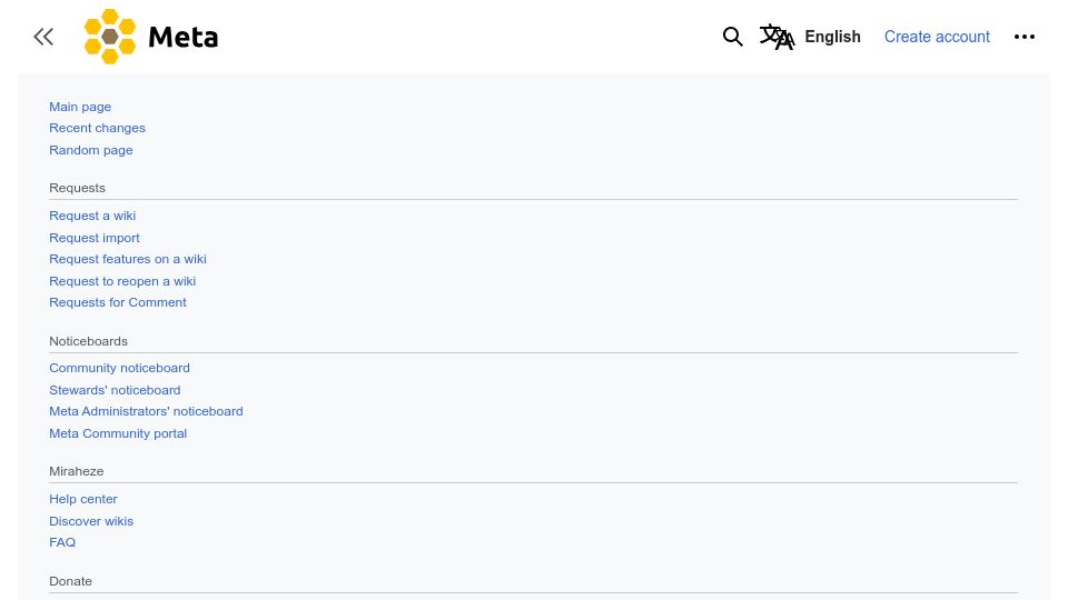 Screenshot of meta.miraheze.org: Miraheze is not shutting down