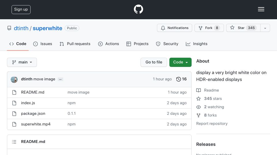 Screenshot of github.com: Display brighter-than-white color on Apple devices