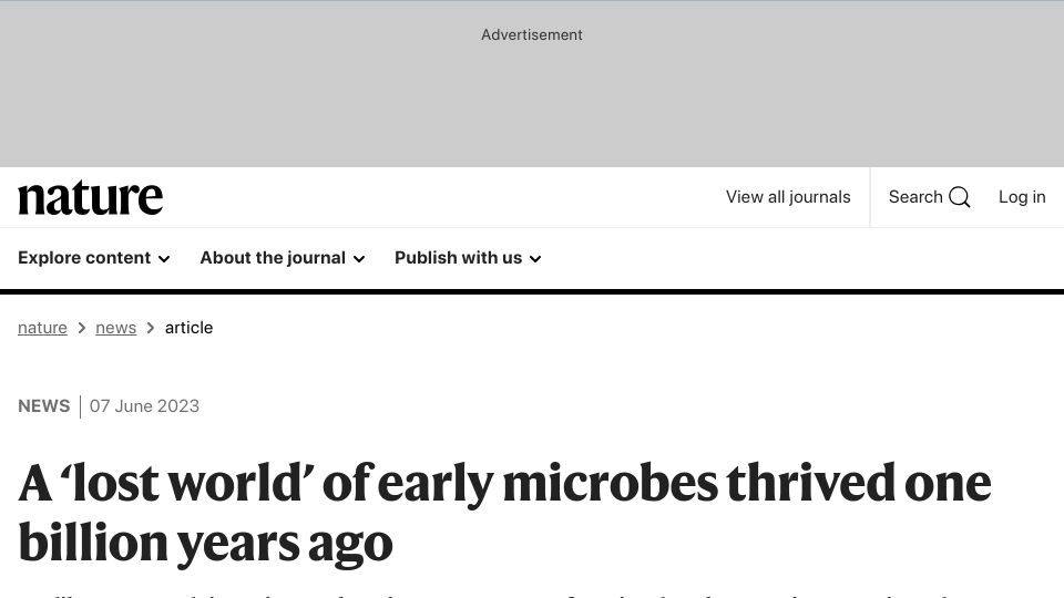 Screenshot of science.anu.edu.au: A ‘lost world’ of early microbes thrived one billion years ago