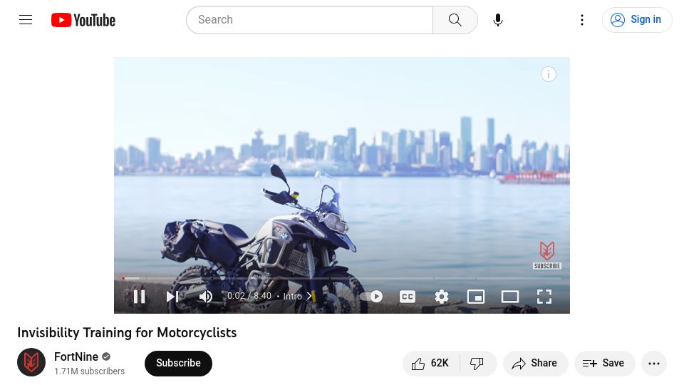 Screenshot of youtube.com: Invisibility Training for Motorcyclists [video]