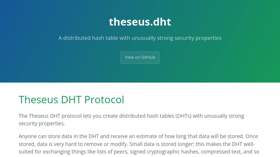 Screenshot of wootfish.github.io: Theseus DHT Protocol (2018)
