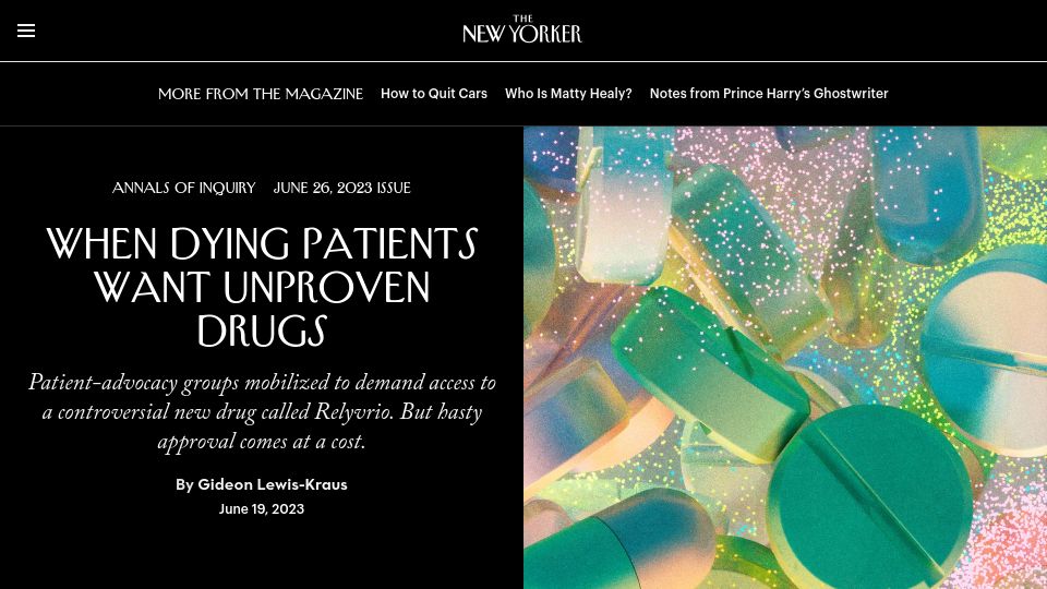 Screenshot of newyorker.com: When dying patients want unproven drugs