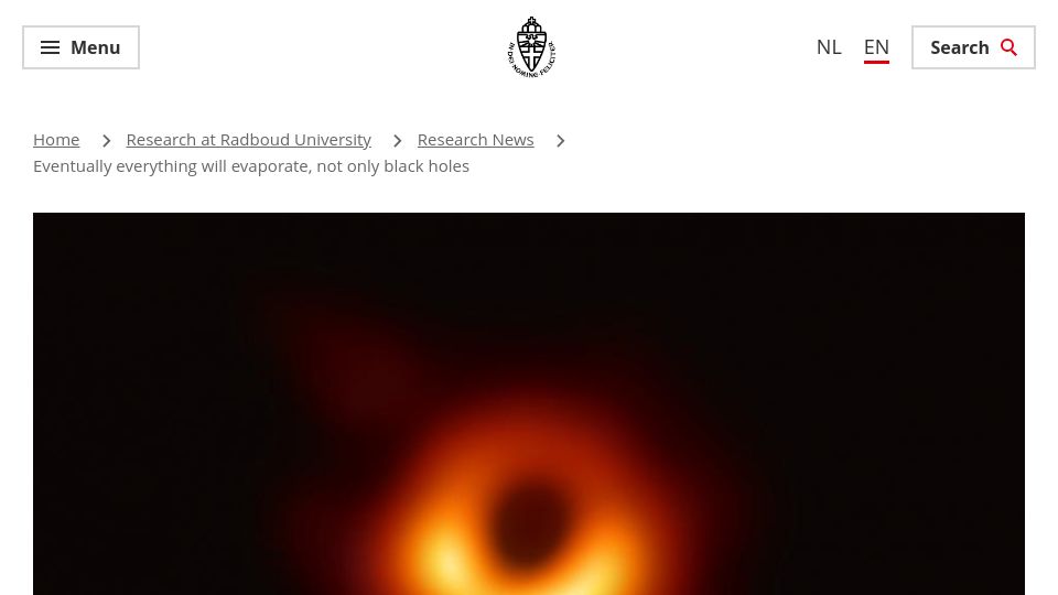 Screenshot of ru.nl: Eventually everything will evaporate, not only black holes