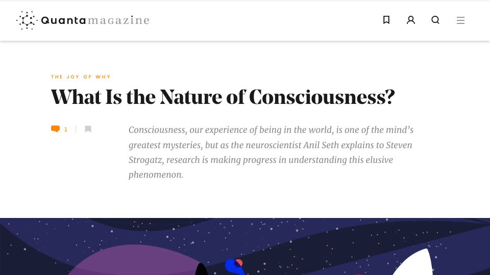 Screenshot of quantamagazine.org: What is the nature of consciousness?