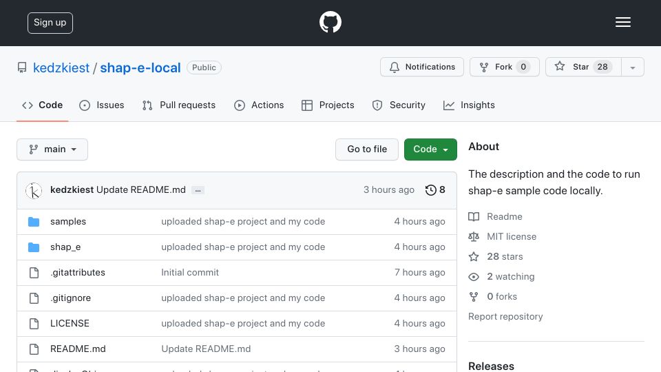 Screenshot of github.com: Show HN: Local implementation of text-to-3D using Shap-E