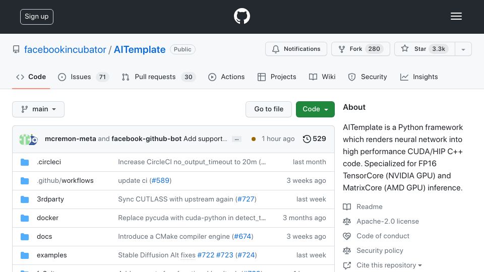 Screenshot of github.com: Render a neural network into CUDA/HIP code