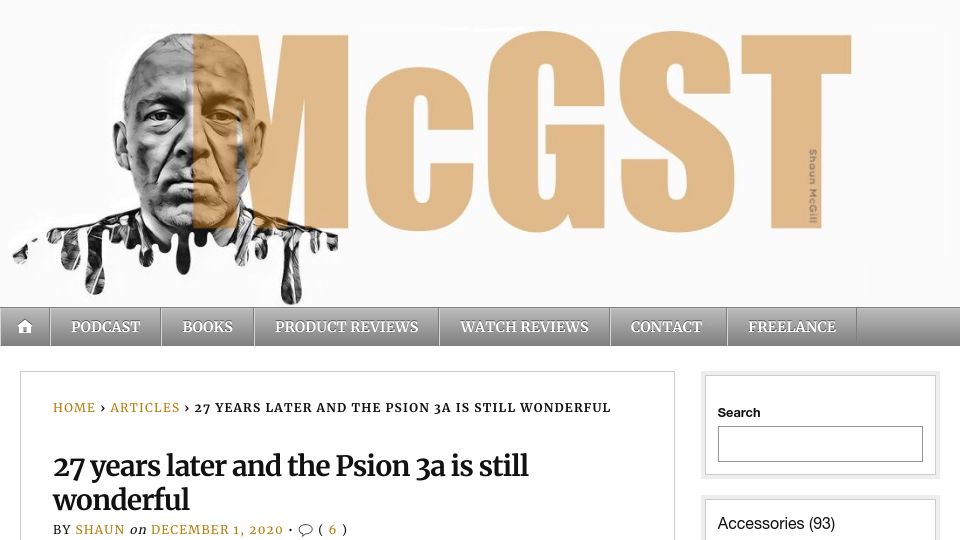 Screenshot of mcgst.com: 27 years later and the Psion 3a is still wonderful (2020)