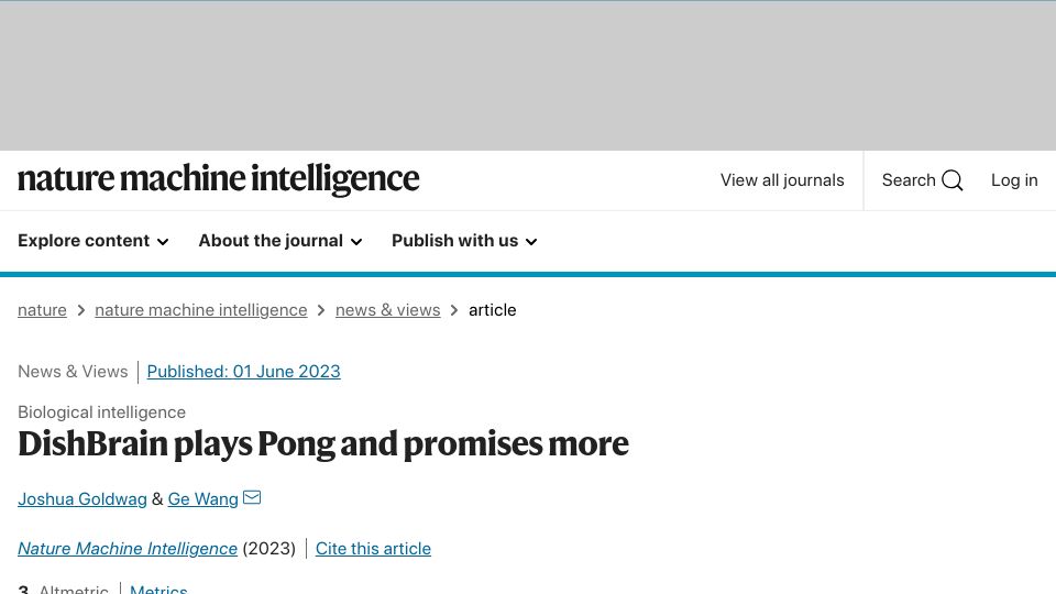 Screenshot of nature.com: In vitro biological system of cultured brain cells has learned to play Pong