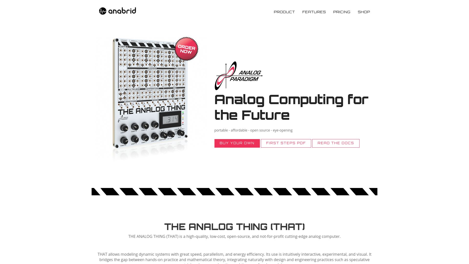 Screenshot of the-analog-thing.org: The Analog Thing: an open source, educational, low-cost modern analog computer