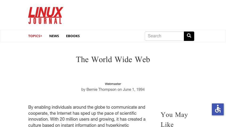 Screenshot of linuxjournal.com: The World Wide Web (1994)