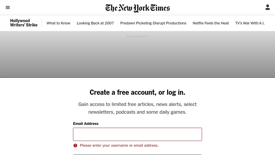 Screenshot of nytimes.com: Netflix Shareholders Vote to Reject Executive Pay Packages