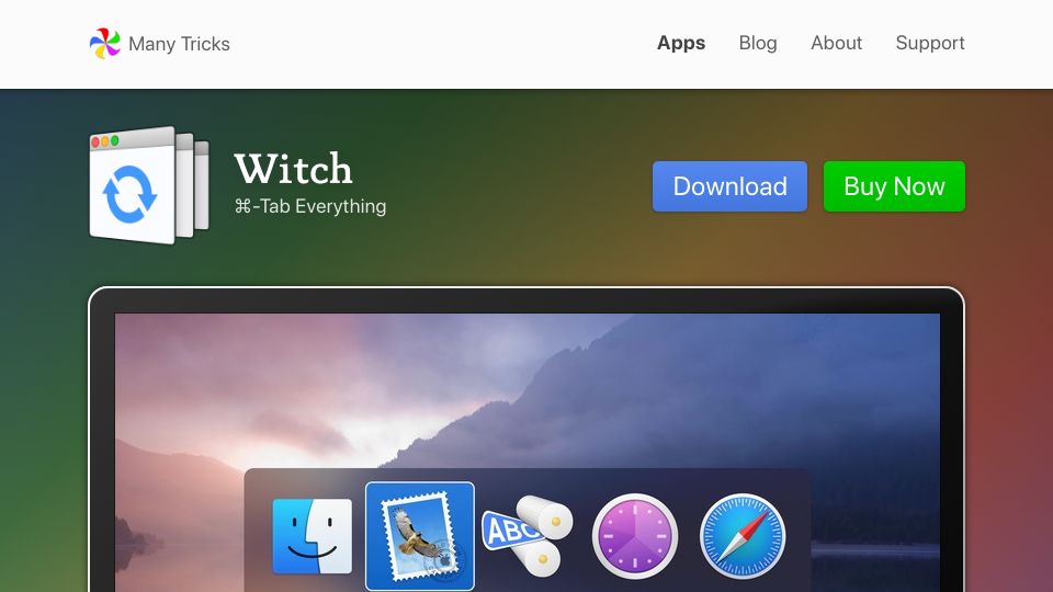 Screenshot of manytricks.com: Witch – macOS window switcher replacement