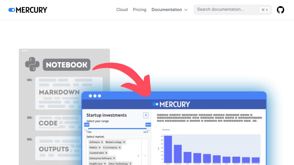 Screenshot of runmercury.com: Show HN: Mercury – Convert Jupyter notebooks to web apps