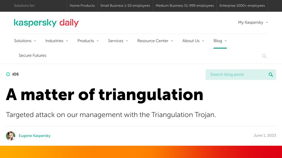 Screenshot of usa.kaspersky.com: Targeted attack on our management with the Triangulation Trojan