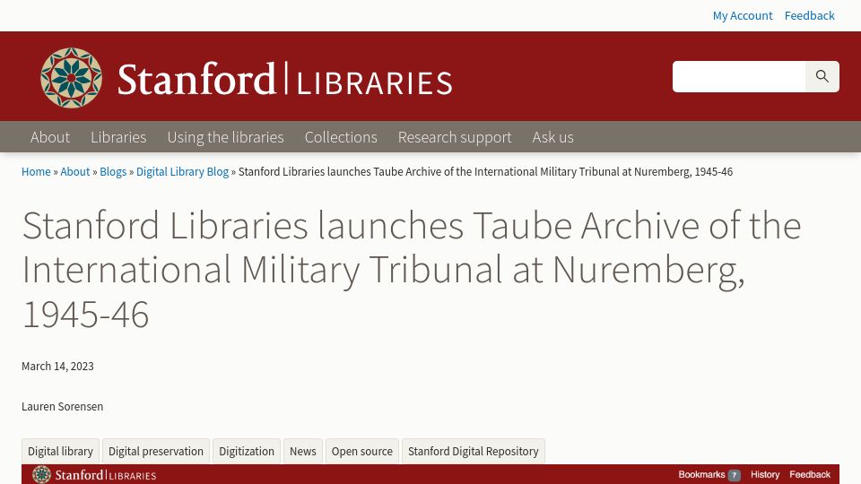 Screenshot of library.stanford.edu: Archive of the Military Tribunal at Nuremberg, 1945-46