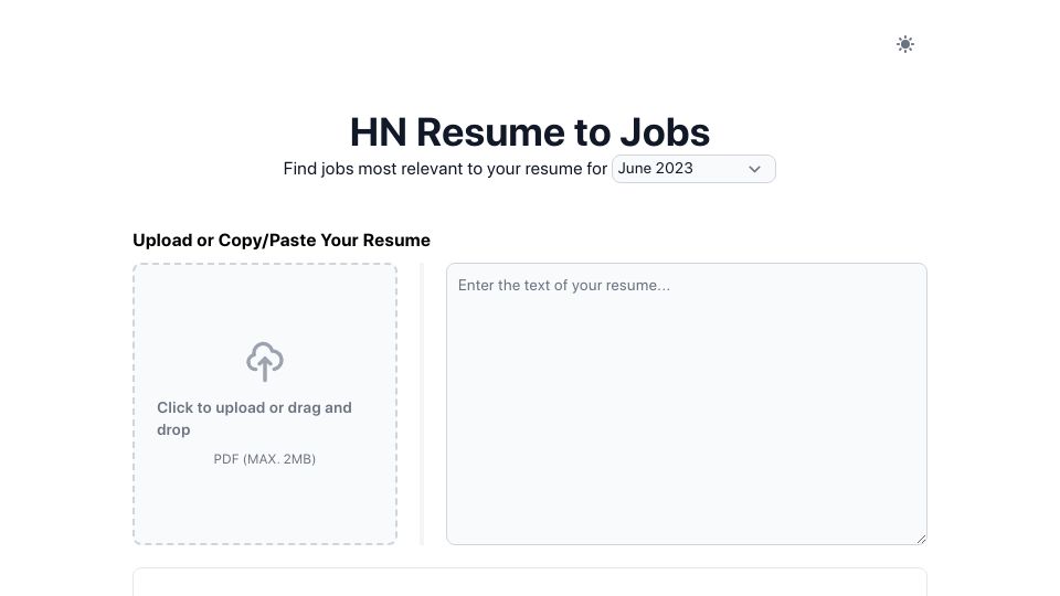 Screenshot of hnresumetojobs.com: Show HN: HN Resume to Jobs – AI Powered Job Matching Tailored to Your Resume