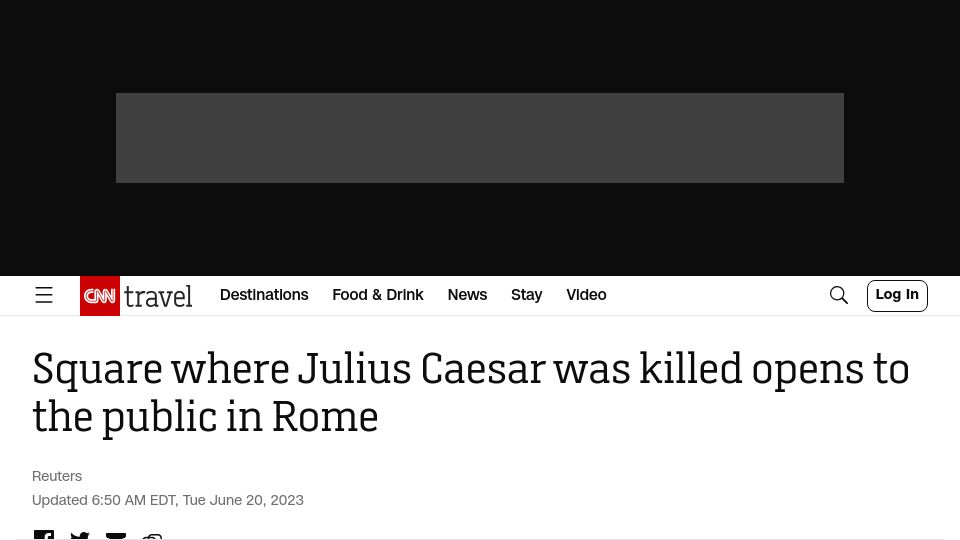 Screenshot of cnn.com: Square where Julius Caesar was killed opens to the public in Rome