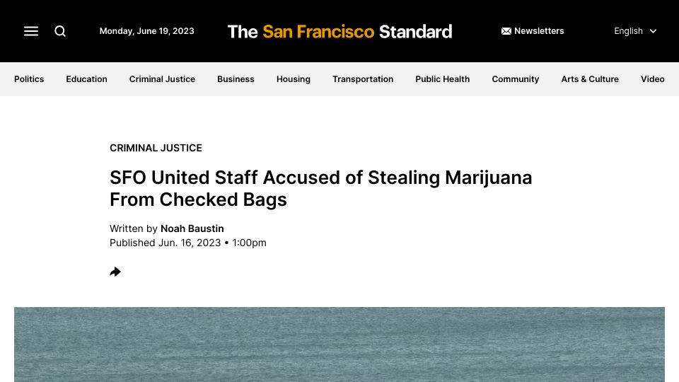 Screenshot of sfstandard.com: SFO United staff accused of stealing marijuana from checked bags