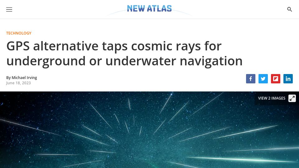 Screenshot of newatlas.com: GPS alternative taps cosmic rays for underground or underwater navigation