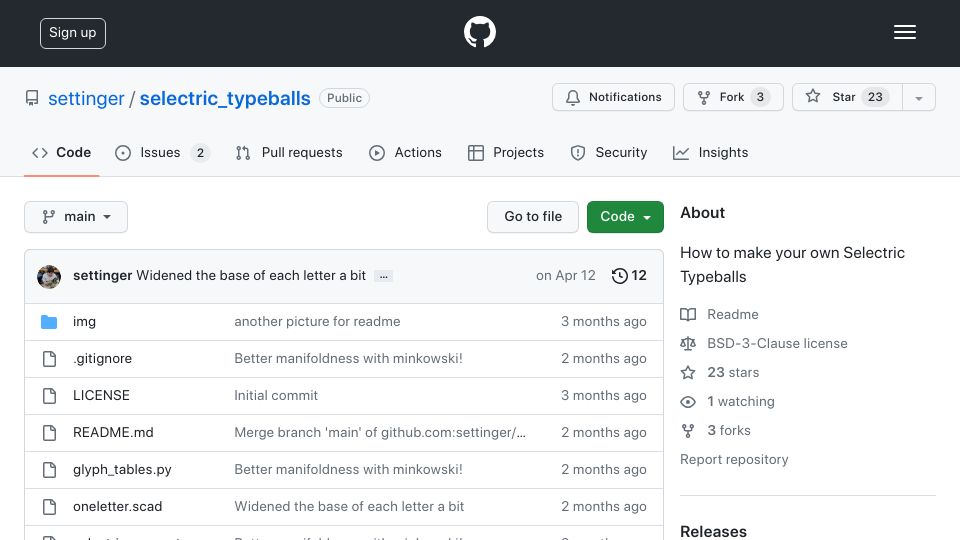 Screenshot of github.com: How to make your own Selectric Typeballs
