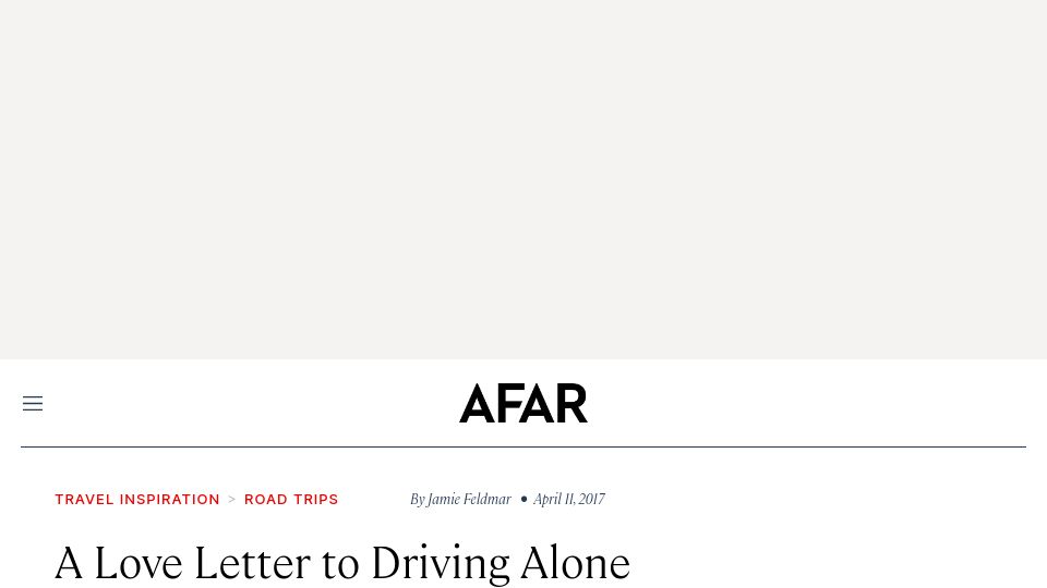 Screenshot of afar.com: A Love Letter to Driving Alone