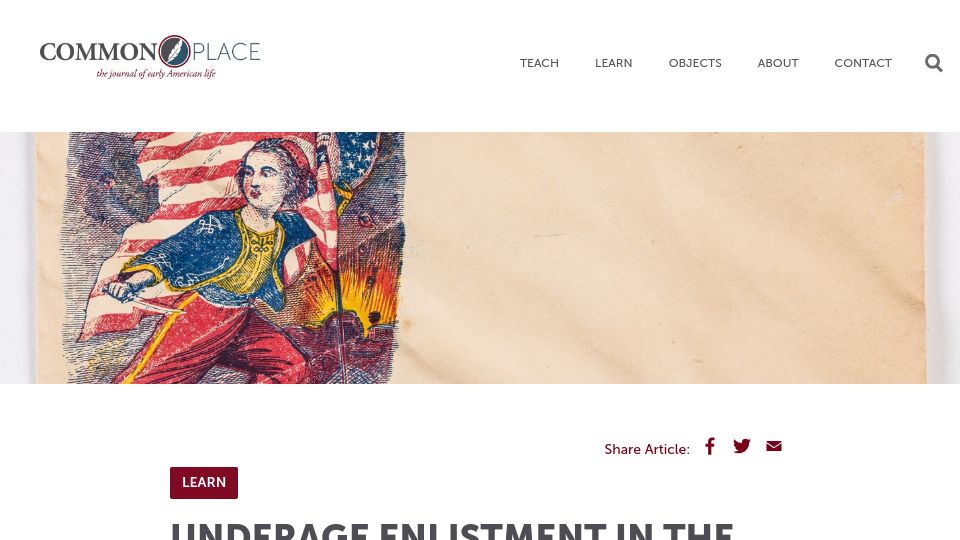 Screenshot of commonplace.online: Underage Enlistment in the United States and the Confederacy