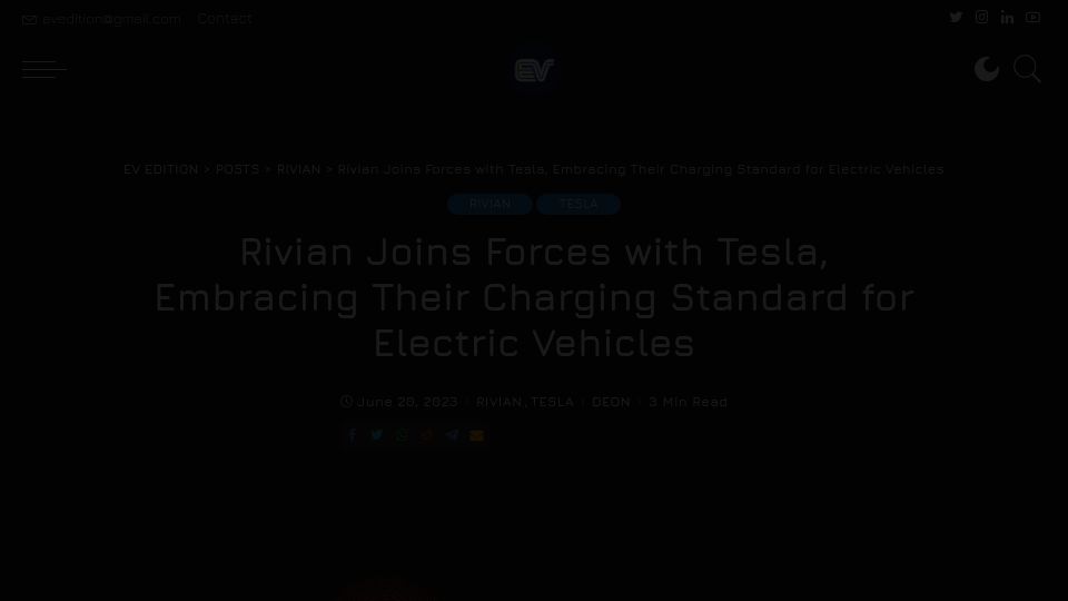 Screenshot of ev-edition.com: Rivian embraces Tesla's charging standard for EVs