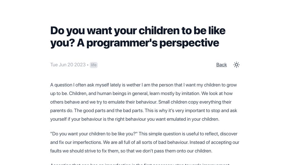 Screenshot of fhur.me: Do you want your children to be like you? A programmer's perspective